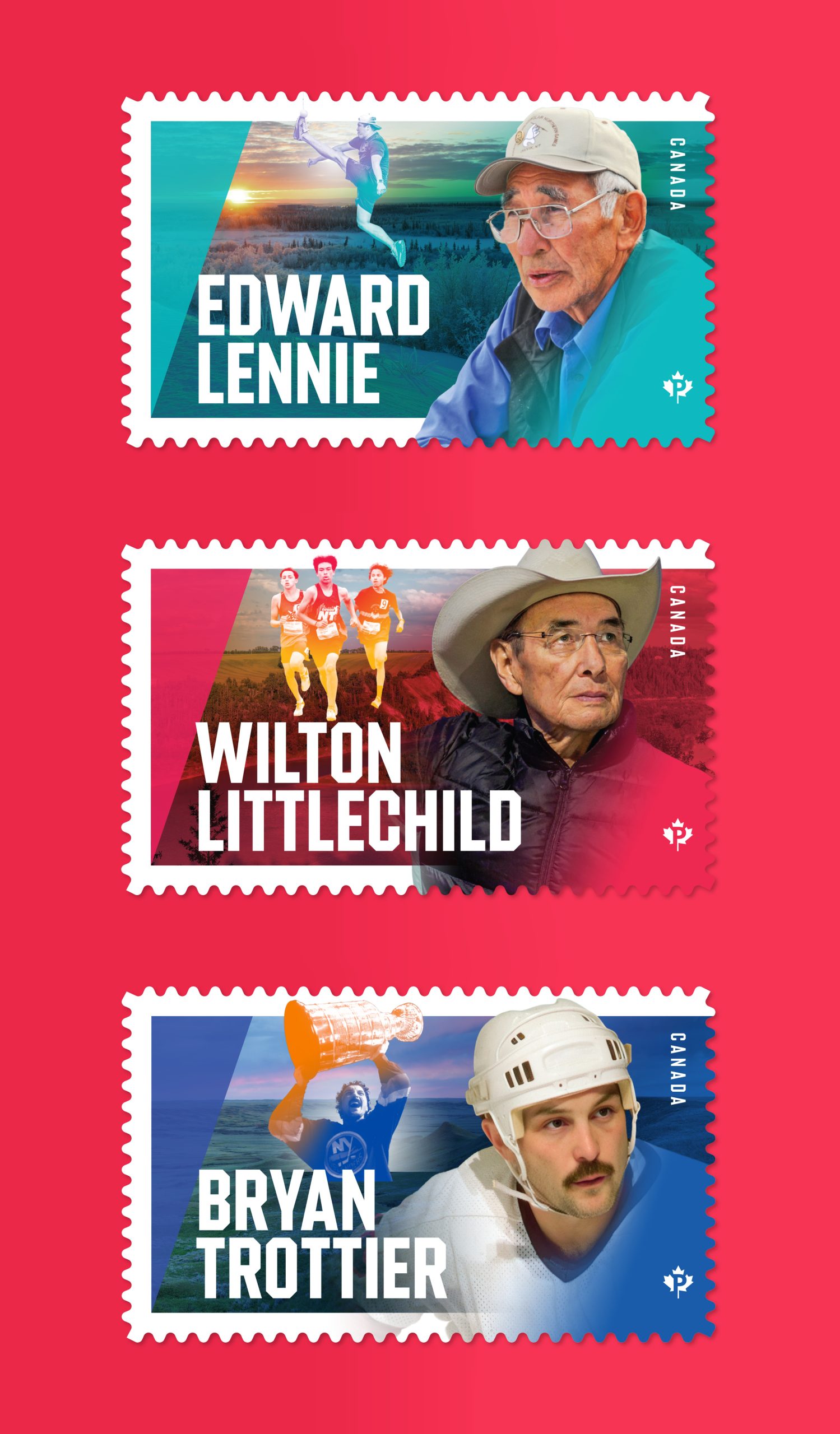 Canada Post Indigenous leaders Edward Lennie, Wilton Littlechild and Bryan Trottier stamps