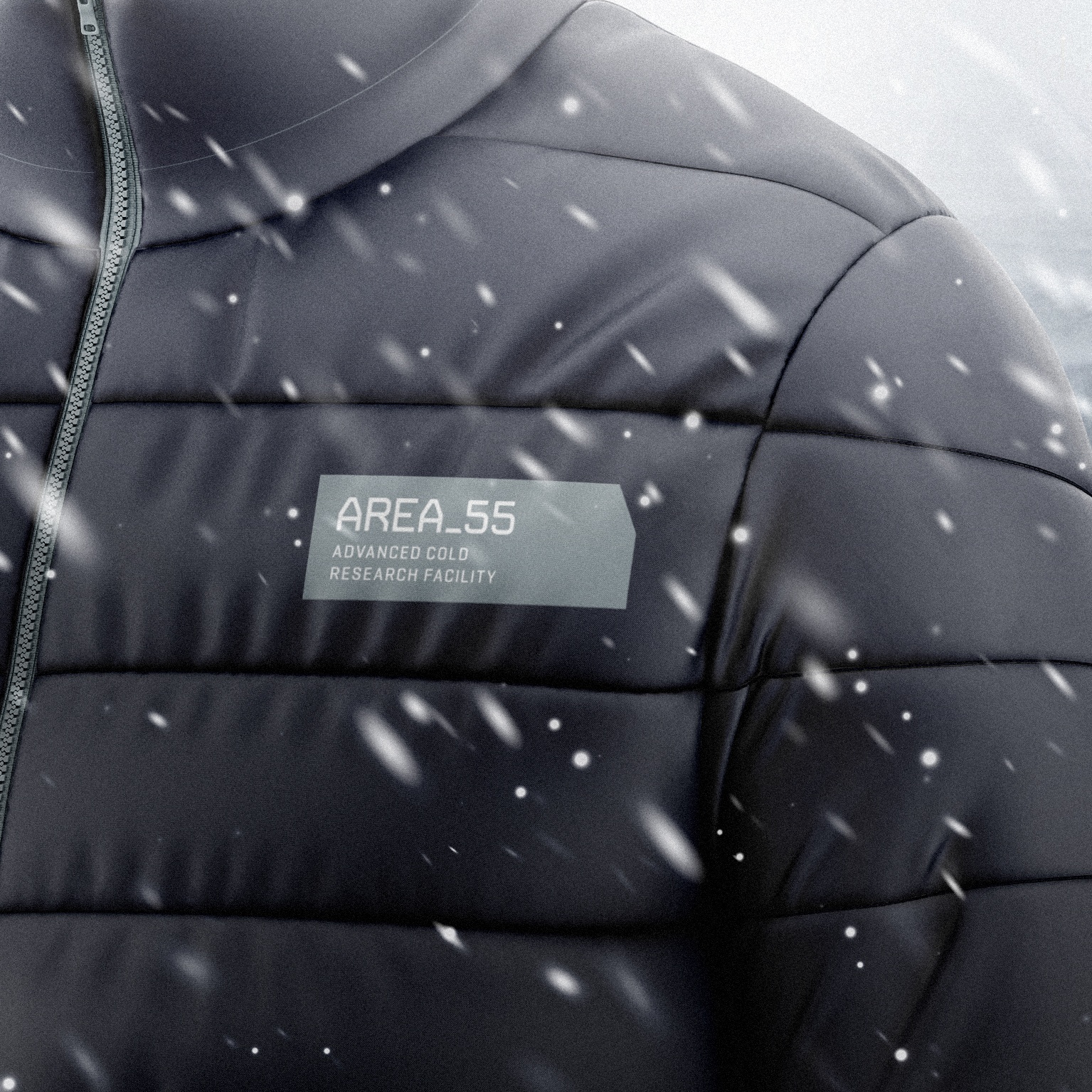 Area 55 logo on puffer jacket